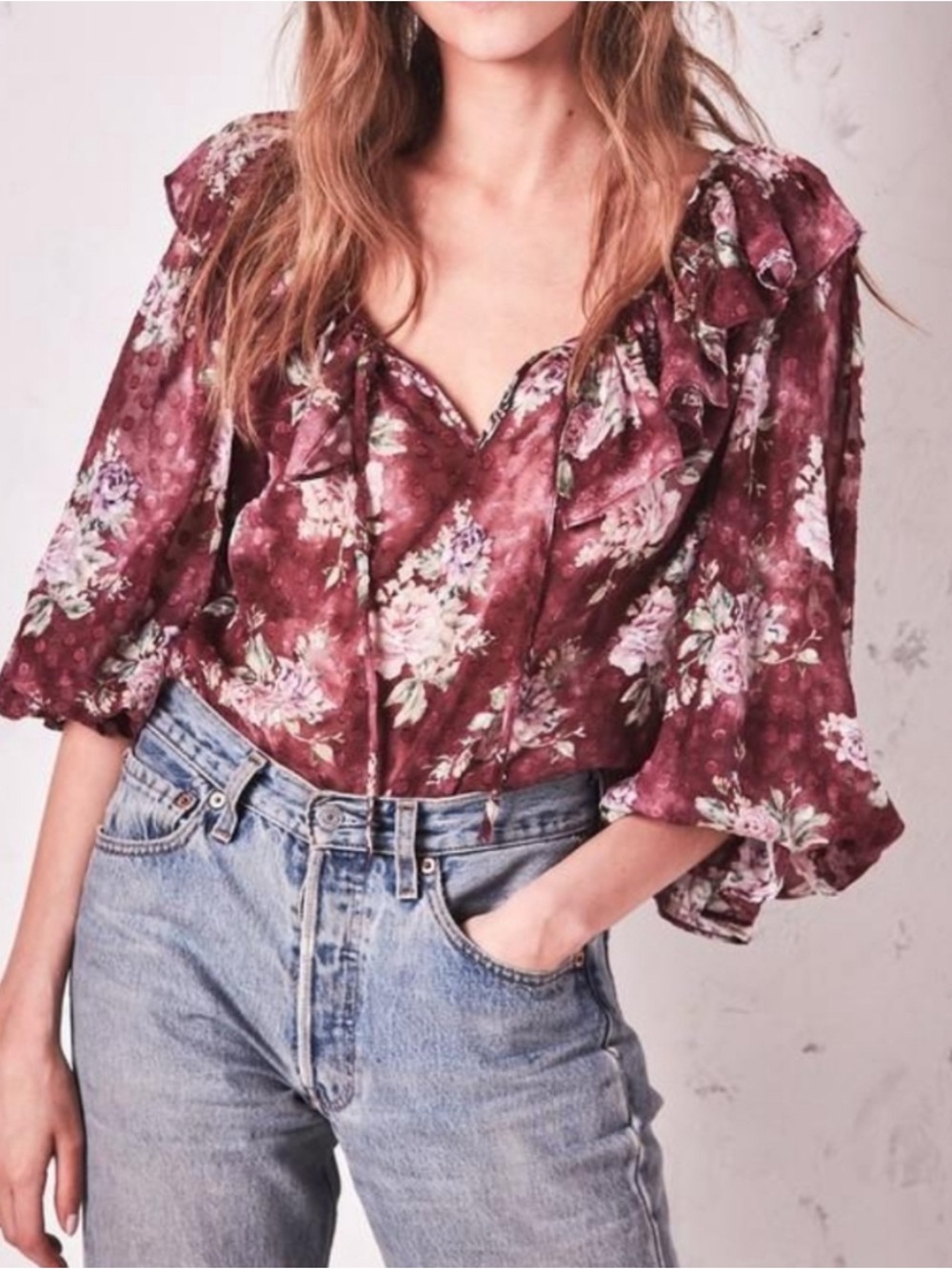 LoveShackFancy Silk Blend Floral Merle Blouse